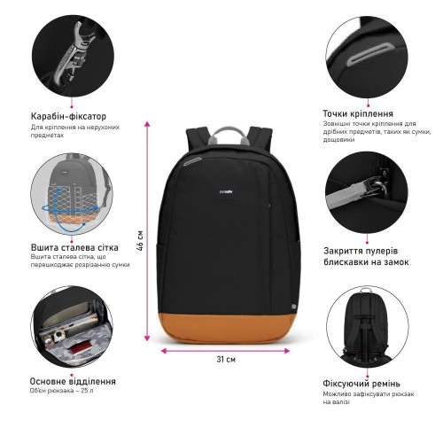 Рюкзак Pacsafe GO 25 л чорний антизлодій 6 ступенів захисту - 35115130